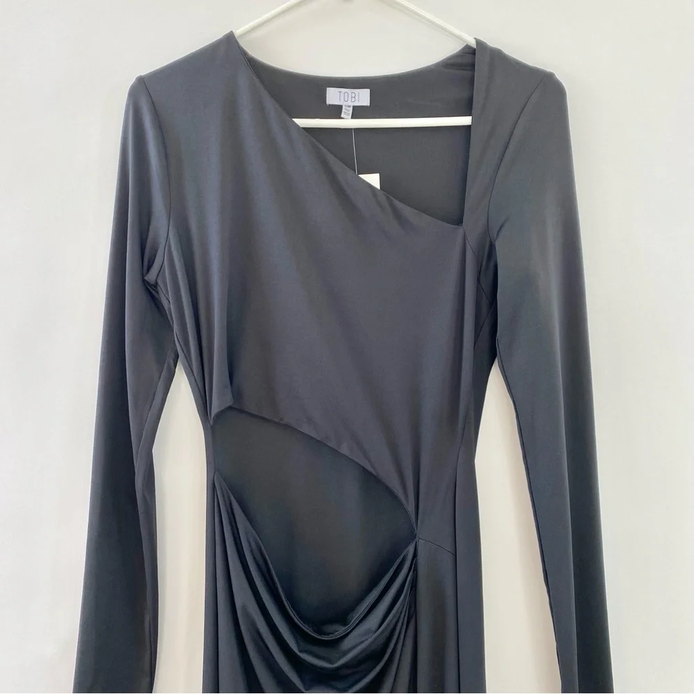 NWT Tobi Asymmetrical Neck Cut Out Long Sleeve Bodycon Maxi Dress Black Small - Picture 6 of 14